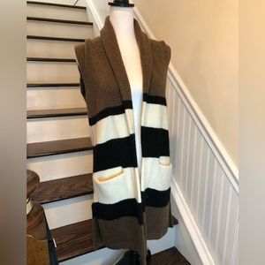 Color Block Long Thick Sleeveless Cardigan Sweater Vest Shawl Collar & Pockets